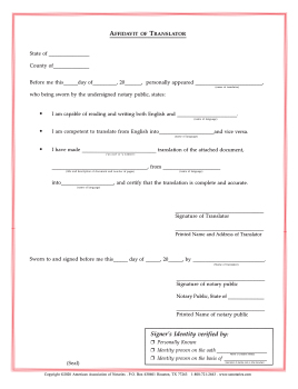 Nevada Affidavit/Translator Notarial Certificate Pad