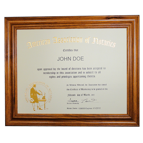 AAN Membership Certificate Frame - Nevada